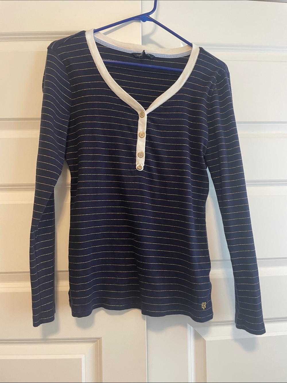 Tommy Hilfiger Navy Top with Gold Accent Stripes